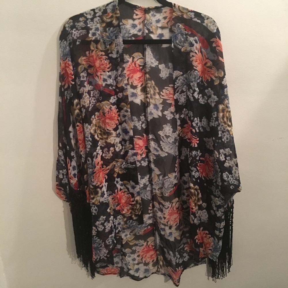 Sheer navy floral kimono jacket